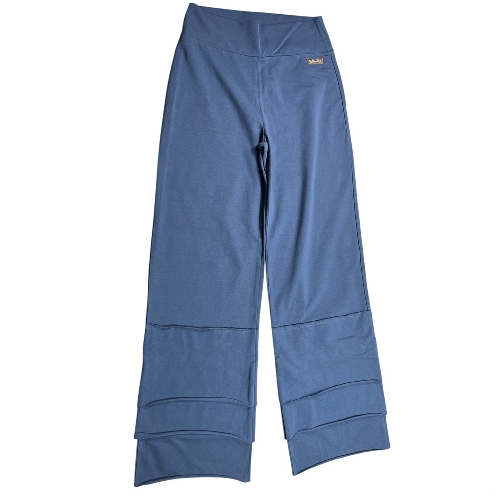 Matilda Jane Women's Medium Steel Blue Cropped Knit Pants Tiered Hem